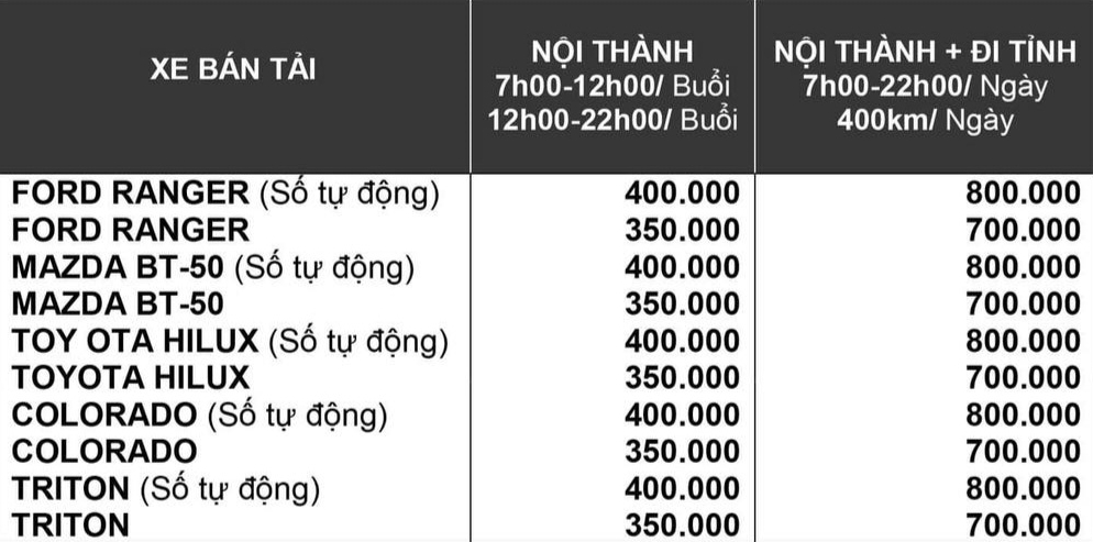 Thuê xe bán tải Buôn Ma Thuột